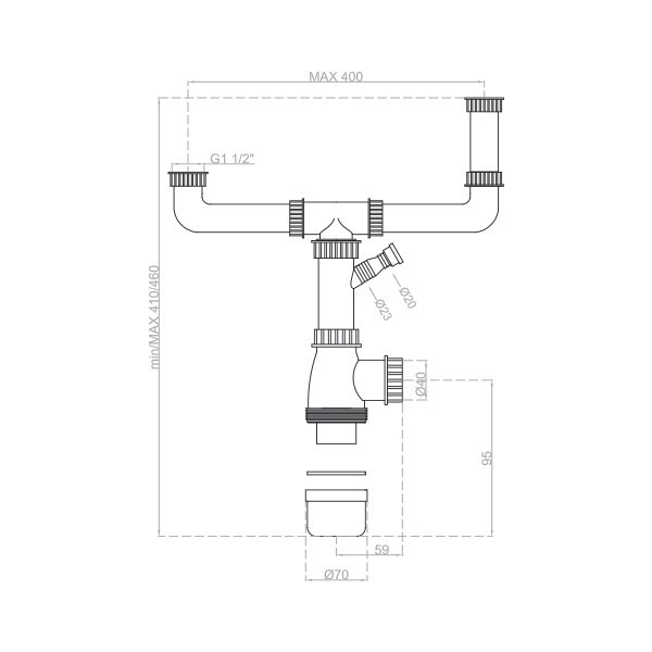 Sifão de 1 e 1/2 pias com encaixe para amquia de lavar - 3