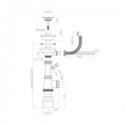 Válvula Inox + sifão 1 pia para lava-louças Ø 115 mm - 3