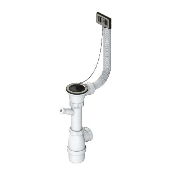 Válvula Inox com tampa + corrente e sifão 1 pia para lava-louças Ø 70 mm - 1