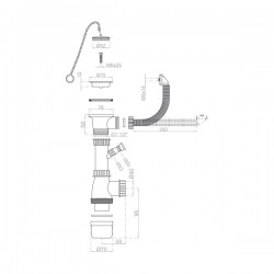 Válvula Inox com tampa + corrente e sifão 1 pia para lava-louças Ø 70 mm - 3