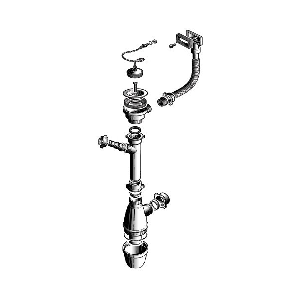 Válvula Inox com tampa + corrente e sifão 1 pia para lava-louças Ø 70 mm - 2