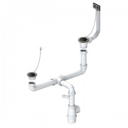 Válvula Inox com tampa + corrente e 1 e 1/2 sifões para lava-louças Ø 70 mm - 1