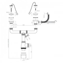 Válvula Inox com tampa + corrente 2 sifões para lava-louças Ø 70 mm - 3