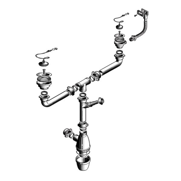Válvula Inox com tampa + corrente 2 sifões para lava-louças Ø 70 mm - 2