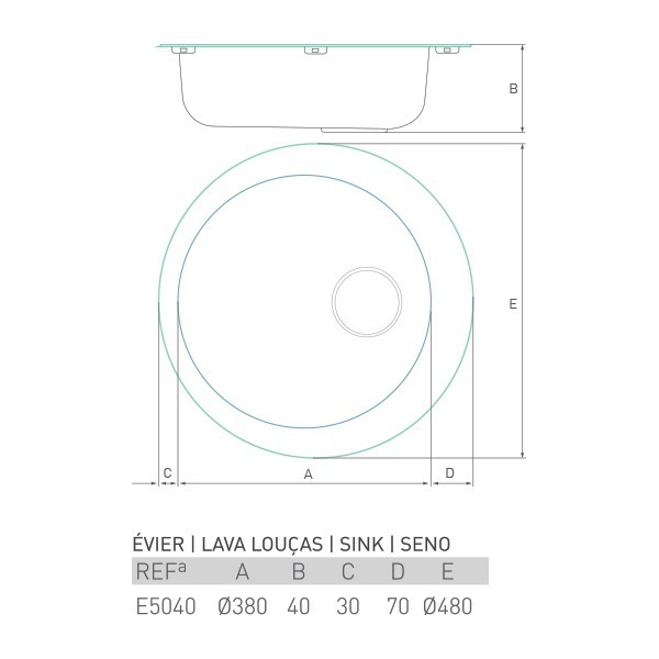 Lava-louças AIR-M5000 redondo encastrar 1 pia Ø48 - 4