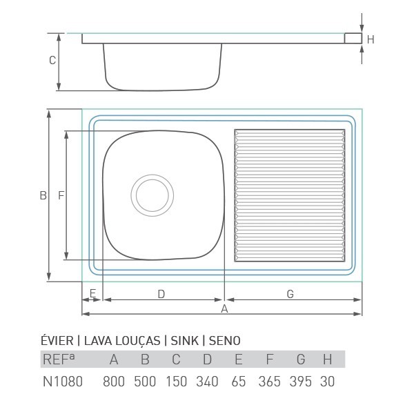 Lava-louças AIR-M1080 de pousar 1 pia+escorredor 80 X 50 - 4
