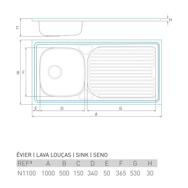 Lava-louças AIR-M1100 de pousar 1 pia+escorredor 100 X 50 - 4