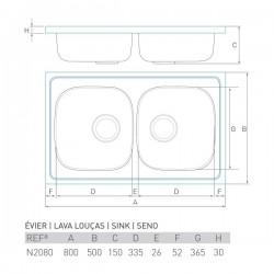 Lava-louças AIR-M2080 de pousar 2 pias 80X50 - 4