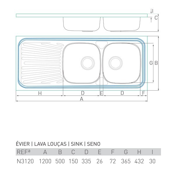 Lava-louças AIR-M3120 de pousar 2 pias + escorredor 120 X 50 - 4