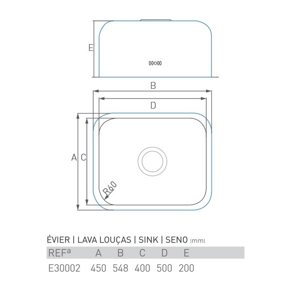 Lava-louças SHARP-IBERICO 50 de encastrar 1 pia 55x45x20 - 3